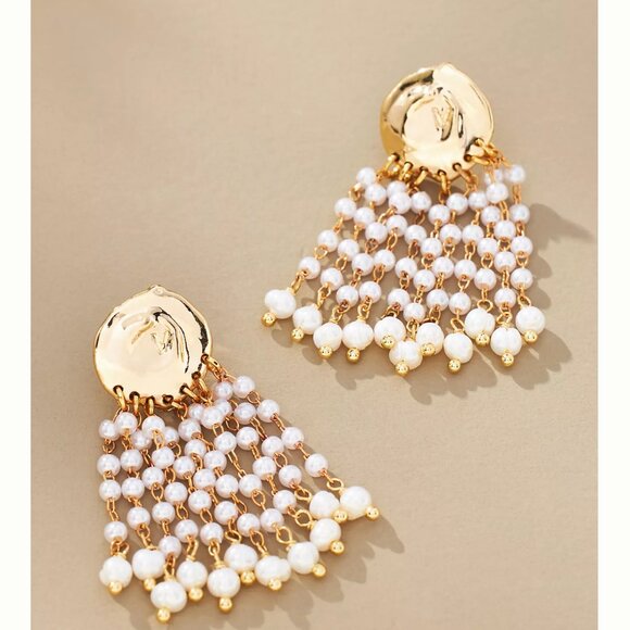 Anthropologie Molten Metal Pearl Fringe Drop Earrings - Picture 4 of 4